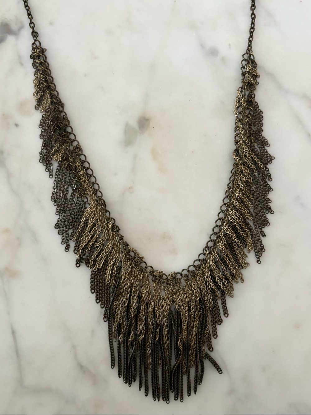 LOFT Two-Tone Fringe Bib Necklace - Antique Brass